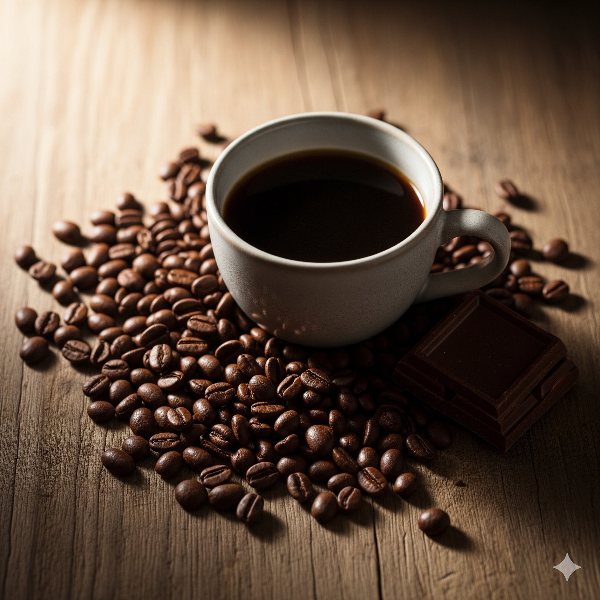 チョコレートブレンドコーヒー - コーヒー豆とチョコレートのイメージ写真